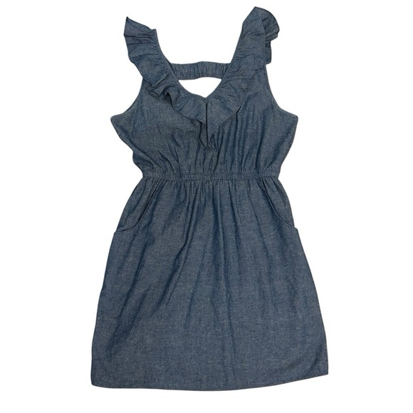 Alythea Chambray Ruffle Linen Sundress Blue Sleeveless Dress Women’s Large - Picture 3 of 11